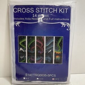 Aurora borealis/Northern lights five panel cross stitch kit Colorful unique HTF